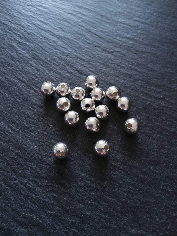 6 or 30 925 Sterling Silver Plated Hollow Brass 8mm Smooth Round Ball Spacer Beads 1.8mm Hole