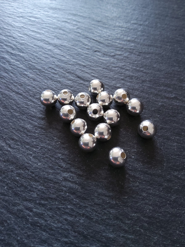 6 or 30 925 Sterling Silver Plated Hollow Brass 8mm Smooth Round Ball Spacer Beads 1.8mm Hole