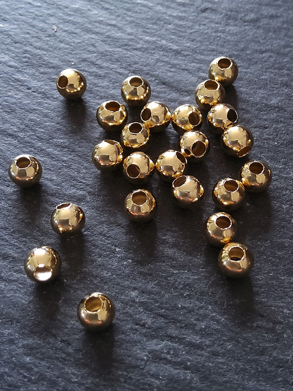 20 or 100 Genuine 18K Gold Plated 5mm Hollow Stainless Steel Smooth Round Ball Spacer Beads 5x4.5mm Hole: 2mm