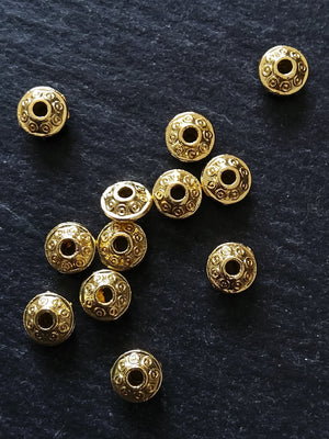 8 or 40 Genuine 18K Gold Plated 6.5mm Flying Saucer Shaped Alloy Spacer Beads. Hole: 1.5mm