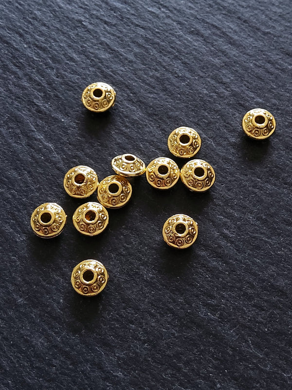 8 or 40 Genuine 18K Gold Plated 6.5mm Flying Saucer Shaped Alloy Spacer Beads. Hole: 1.5mm