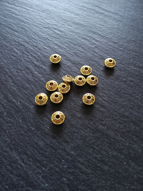 8 or 40 Genuine 18K Gold Plated 6.5mm Flying Saucer Shaped Alloy Spacer Beads. Hole: 1.5mm