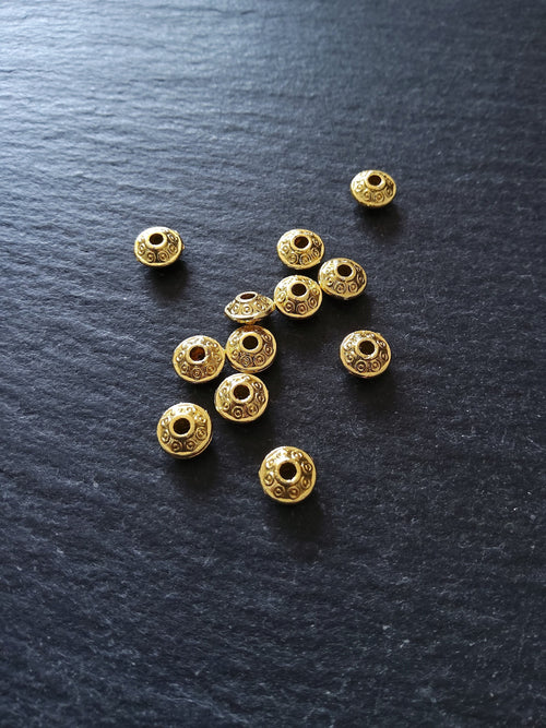 8 or 40 Genuine 18K Gold Plated 6.5mm Flying Saucer Shaped Alloy Spacer Beads. Hole: 1.5mm