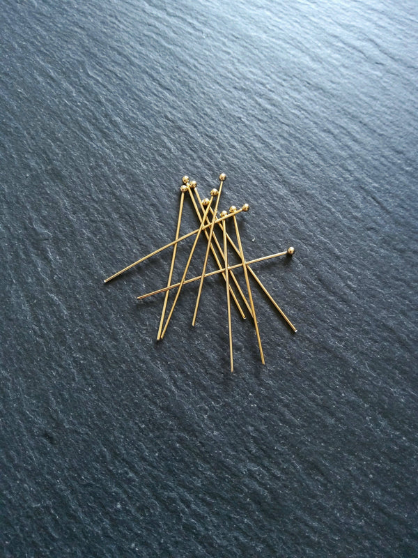 10 or 50 Genuine 24K Gold Plated Stainless Steel Ball Head Pins 40mm Long 0.7mm Wide (21 gauge)