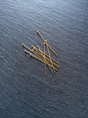 10 or 50 Genuine 24K Gold Plated Stainless Steel Ball Head Pins 40mm Long 0.7mm Wide (21 gauge)