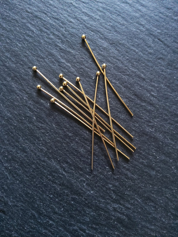 10 or 50 Genuine 24K Gold Plated Stainless Steel Ball Head Pins 40mm Long 0.7mm Wide (21 gauge)