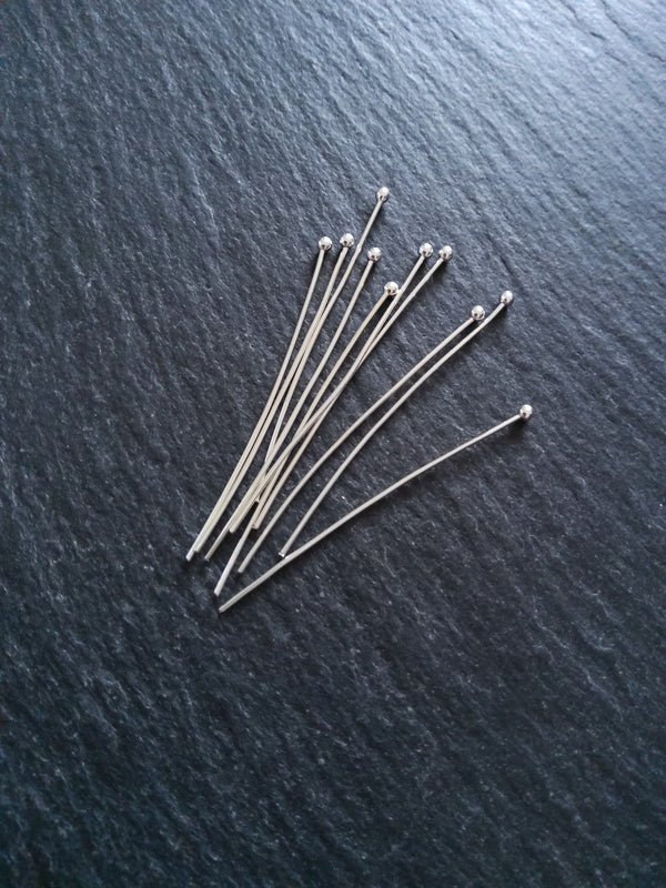 60 or 300 Silver Plated Ball Head Pins 45mm Long 0.7mm Wide (21 gauge)