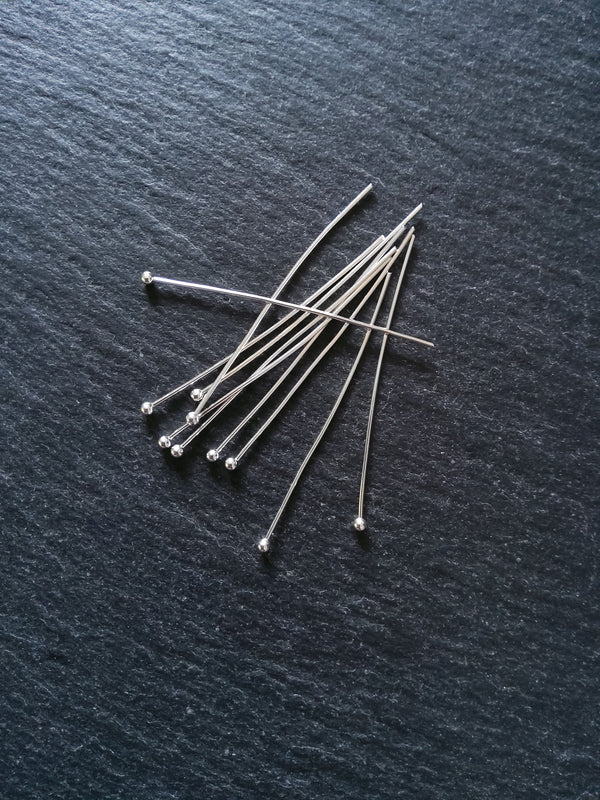 60 or 300 Silver Plated Ball Head Pins 45mm Long 0.7mm Wide (21 gauge)