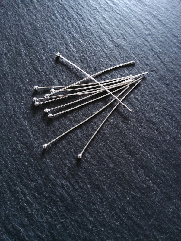 60 or 300 Silver Plated Ball Head Pins 45mm Long 0.7mm Wide (21 gauge)