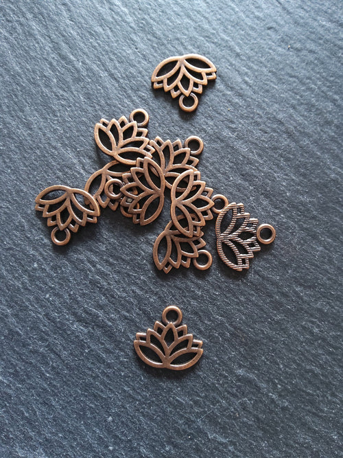 20 or 100 Antique Copper Tone 17x15mm Tone Lotus Flower Charms Nickel FREE