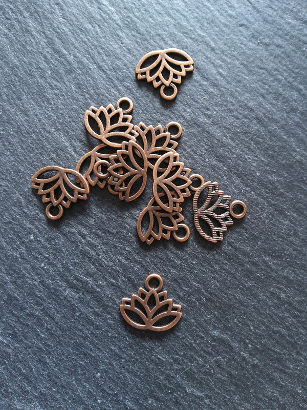 20 or 100 Antique Copper Alloy 17x15mm Tone Lotus Flower Charms Nickel FREE