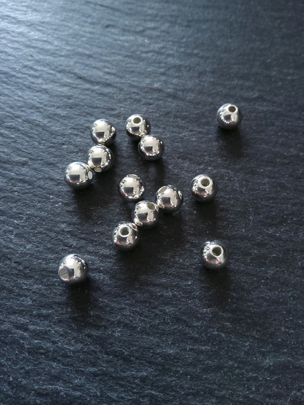 6 or 30 925 Sterling Silver Plated Solid Brass 6mm Smooth Round Ball Spacer Beads 1mm Hole