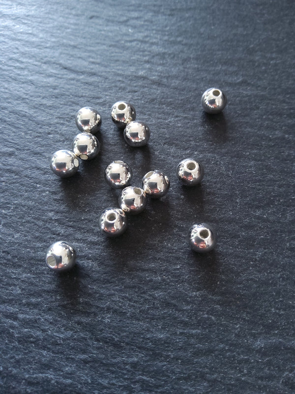 6 or 30 925 Sterling Silver Plated Solid Brass 6mm Smooth Round Ball Spacer Beads 1mm Hole