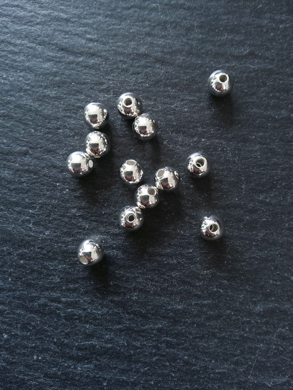 6 or 30 925 Sterling Silver Plated Solid Brass 6mm Smooth Round Ball Spacer Beads 1mm Hole