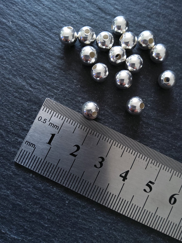 6 or 30 925 Sterling Silver Plated Hollow Brass 8mm Smooth Round Ball Spacer Beads 1.8mm Hole