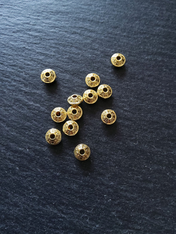 8 or 40 Genuine 18K Gold Plated 6.5mm Flying Saucer Shaped Alloy Spacer Beads. Hole: 1.5mm