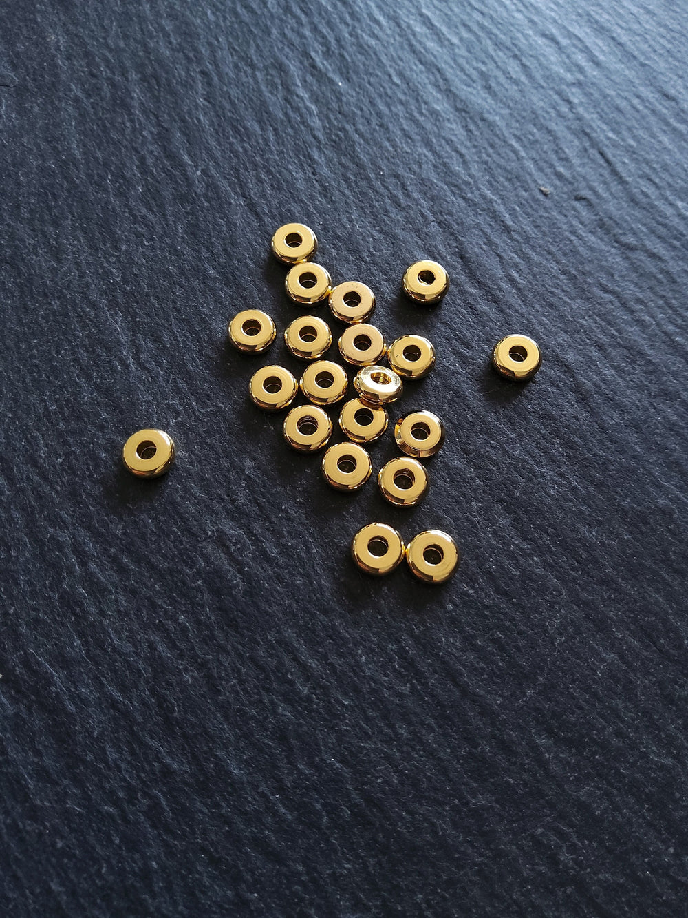 6 or 30 Genuine 18K Gold Plated 6mm Stainless Steel Solid Flat Round Spacer Beads 6x2mm Hole: 2mm