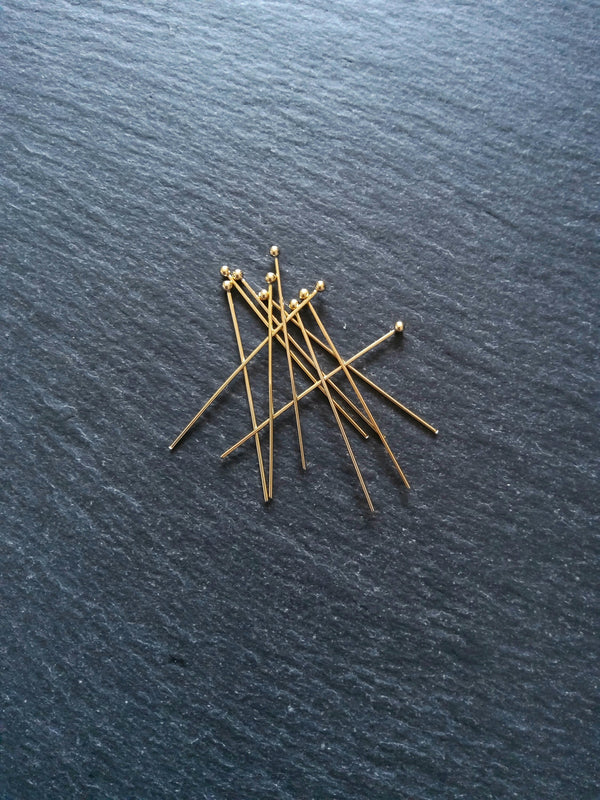 10 or 50 Genuine 24K Gold Plated Stainless Steel Ball Head Pins 40mm Long 0.7mm Wide (21 gauge)