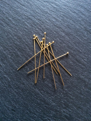 10 or 50 Genuine 24K Gold Plated Stainless Steel Ball Head Pins 40mm Long 0.7mm Wide (21 gauge)