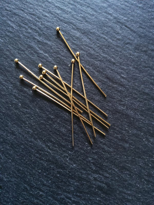 10 or 50 Genuine 24K Gold Plated Stainless Steel Ball Head Pins 40mm Long 0.7mm Wide (21 gauge)