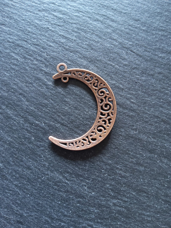6 or 30 Antique Copper Tone Crescent Moon Alloy Connector Pendants Design 37x31mm Nickel FREE