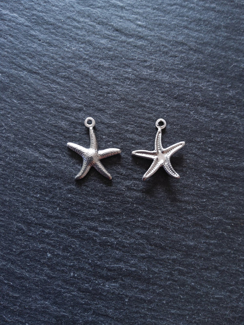 10 or 50 Star Fish Charms Antique Silver Tone Surgical 316 Steel 18x15x2mm