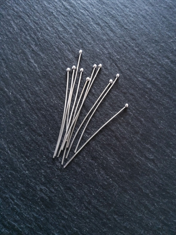 60 or 300 Silver Plated Ball Head Pins 45mm Long 0.7mm Wide (21 gauge)