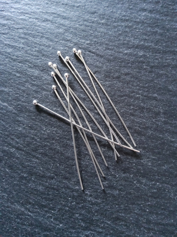 60 or 300 Silver Plated Ball Head Pins 45mm Long 0.7mm Wide (21 gauge)