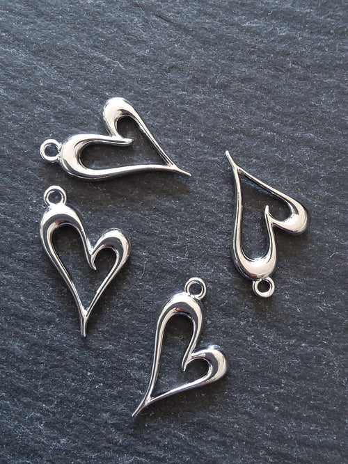 4 or 20 Heart Charms Silver Tone Alloy 24x15mm