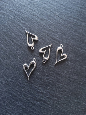 4 or 20 Heart Charms Silver Tone Alloy 24x15mm