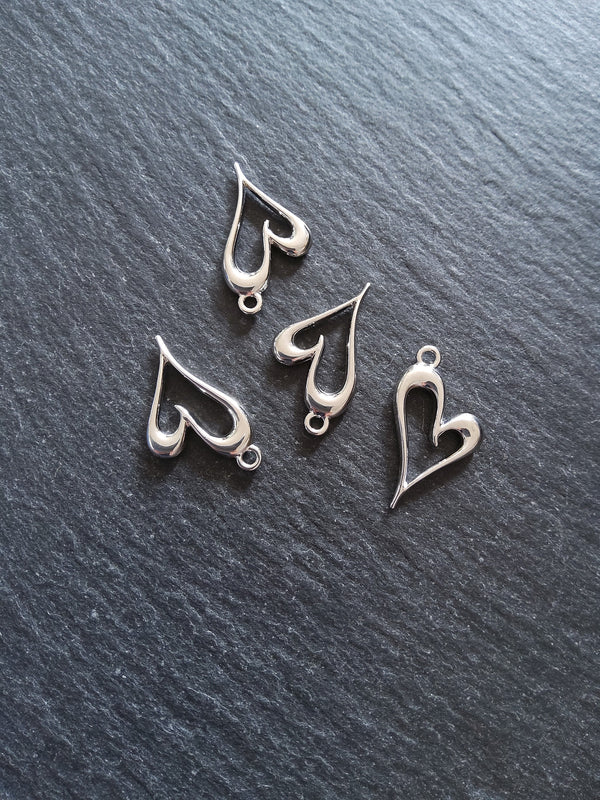 4 or 20 Heart Charms Silver Tone Alloy 24x15mm