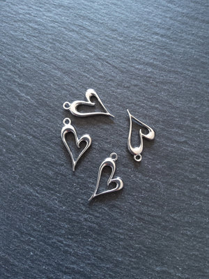 4 or 20 Heart Charms Silver Tone Alloy 24x15mm