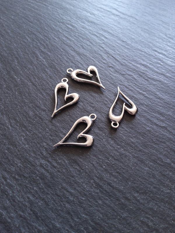 4 or 20 Heart Charms Silver Tone Alloy 24x15mm