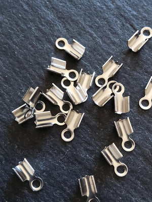 20 or 100 Stainless Steel Folding 9x4mm Crimp End Findings for approx. 2.5mm cord