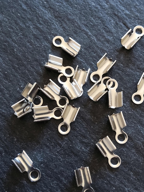 20 or 100 Stainless Steel Folding 9x4mm Crimp End Findings for approx. 2.5mm cord