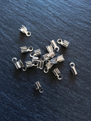 20 or 100 Stainless Steel Folding 9x4mm Crimp End Findings for approx. 2.5mm cord