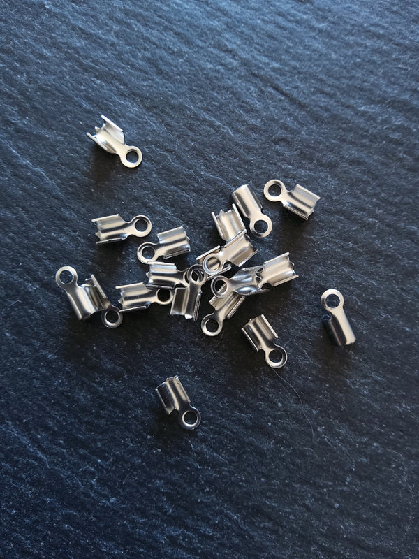 20 or 100 Stainless Steel Folding 9x4mm Crimp End Findings for approx. 2.5mm cord