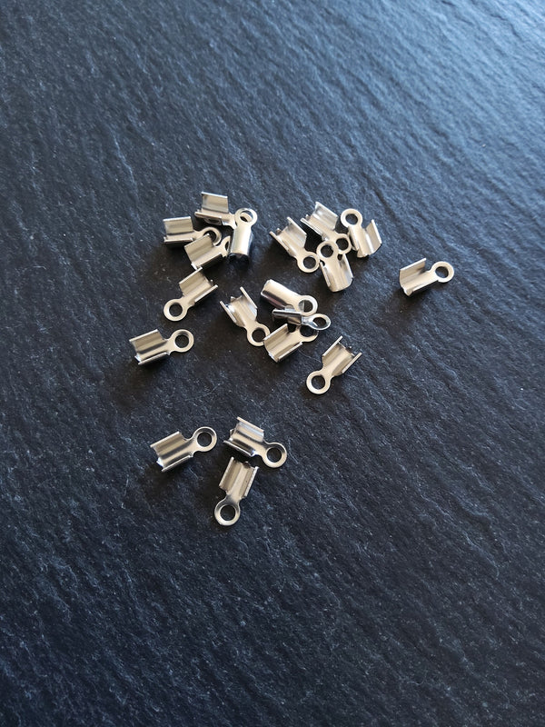20 or 100 Stainless Steel Folding 9x4mm Crimp End Findings for approx. 2.5mm cord