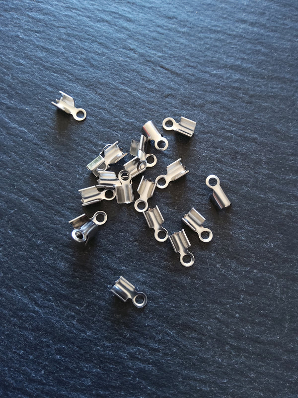20 or 100 Stainless Steel Folding 9x4mm Crimp End Findings for approx. 2.5mm cord