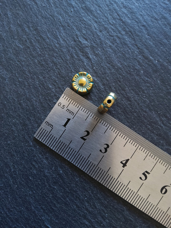 10 or 50 Flower Beads 10mm Antique Gold Tone with Green Patina 10x4mm.