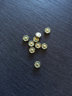 10 or 50 Flower Beads 10mm Antique Gold Tone with Green Patina 10x4mm.