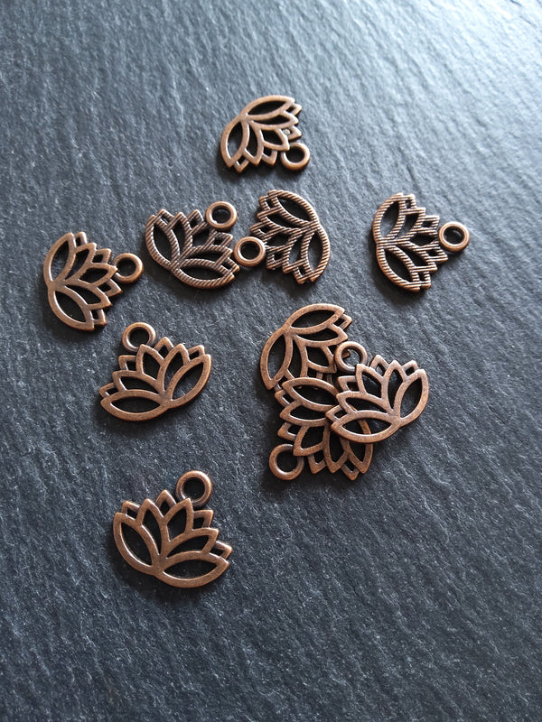 20 or 100 Antique Copper Tone 17x15mm Tone Lotus Flower Charms Nickel FREE
