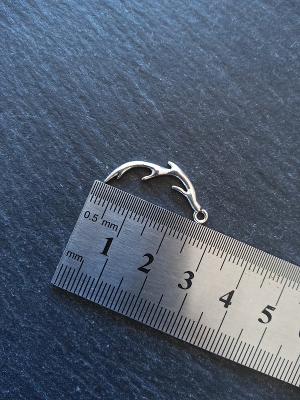 10 or 50 Antler Charms Antique Silver Tone 25x12mm