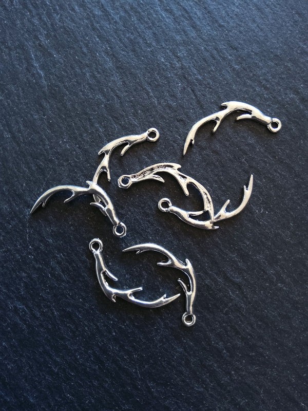 10 or 50 Antler Charms Antique Silver Tone 25x12mm