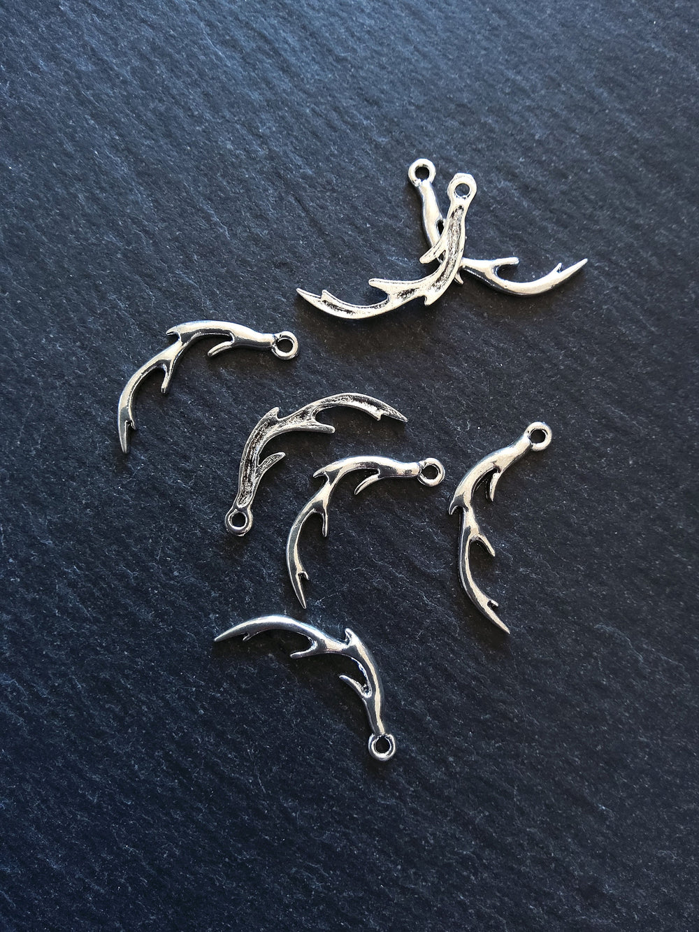 10 or 50 Antler Charms Antique Silver Tone 25x12mm