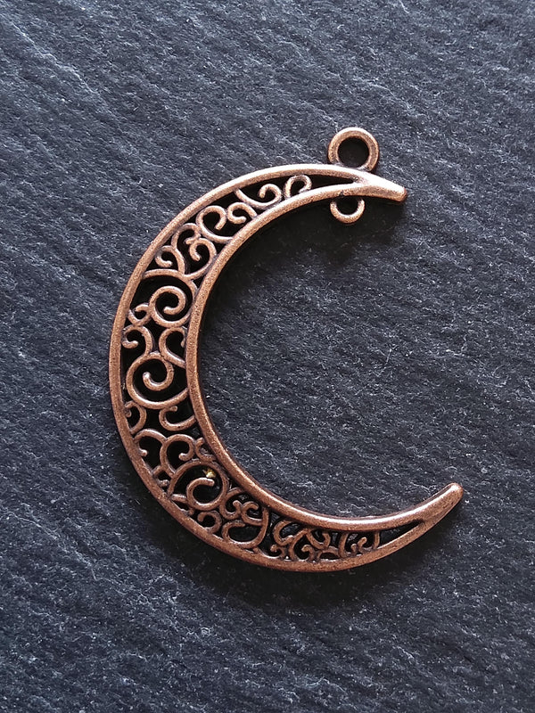 6 or 30 Antique Copper Tone Crescent Moon Alloy Connector Pendants Design 37x31mm Nickel FREE