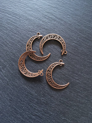 6 or 30 Antique Copper Tone Crescent Moon Alloy Connector Pendants Design 37x31mm Nickel FREE