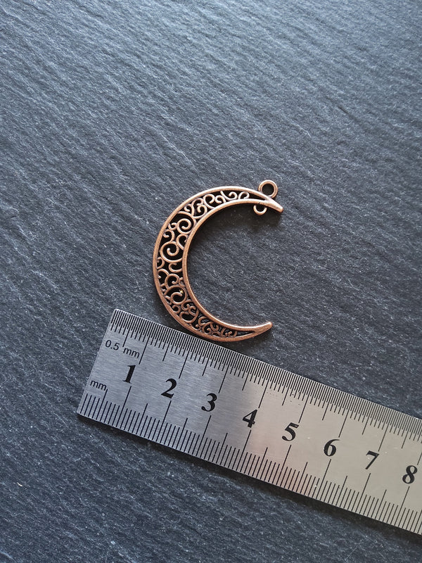 6 or 30 Antique Copper Tone Crescent Moon Alloy Connector Pendants Design 37x31mm Nickel FREE