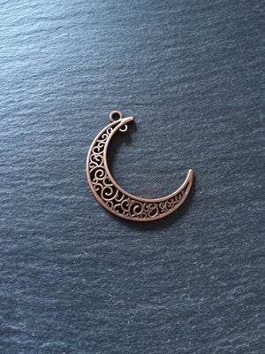 6 or 30 Antique Copper Tone Crescent Moon Alloy Connector Pendants Design 37x31mm Nickel FREE