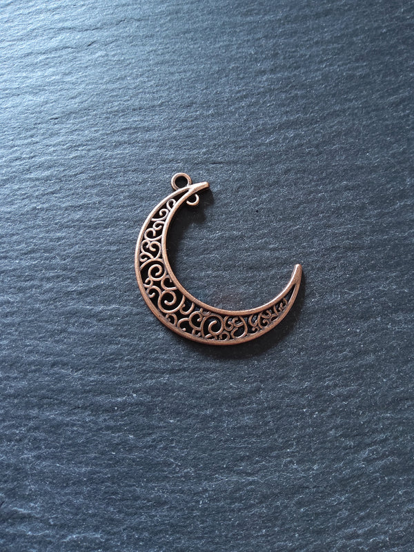 6 or 30 Antique Copper Tone Crescent Moon Alloy Connector Pendants Design 37x31mm Nickel FREE